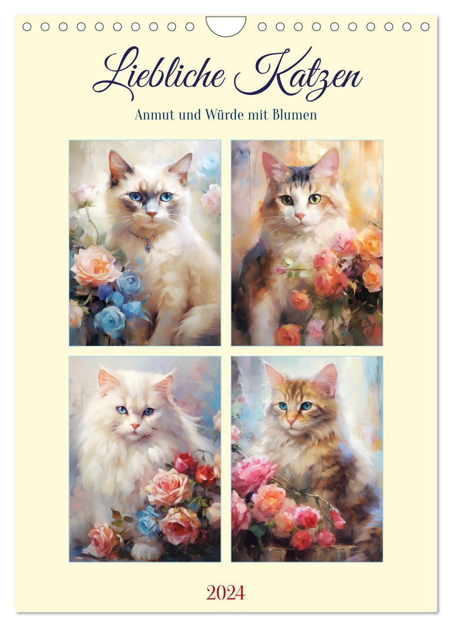 Cover: 9783383476129 | Liebliche Katzen. Anmut und Würde mit Blumen (Wandkalender 2024 DIN...