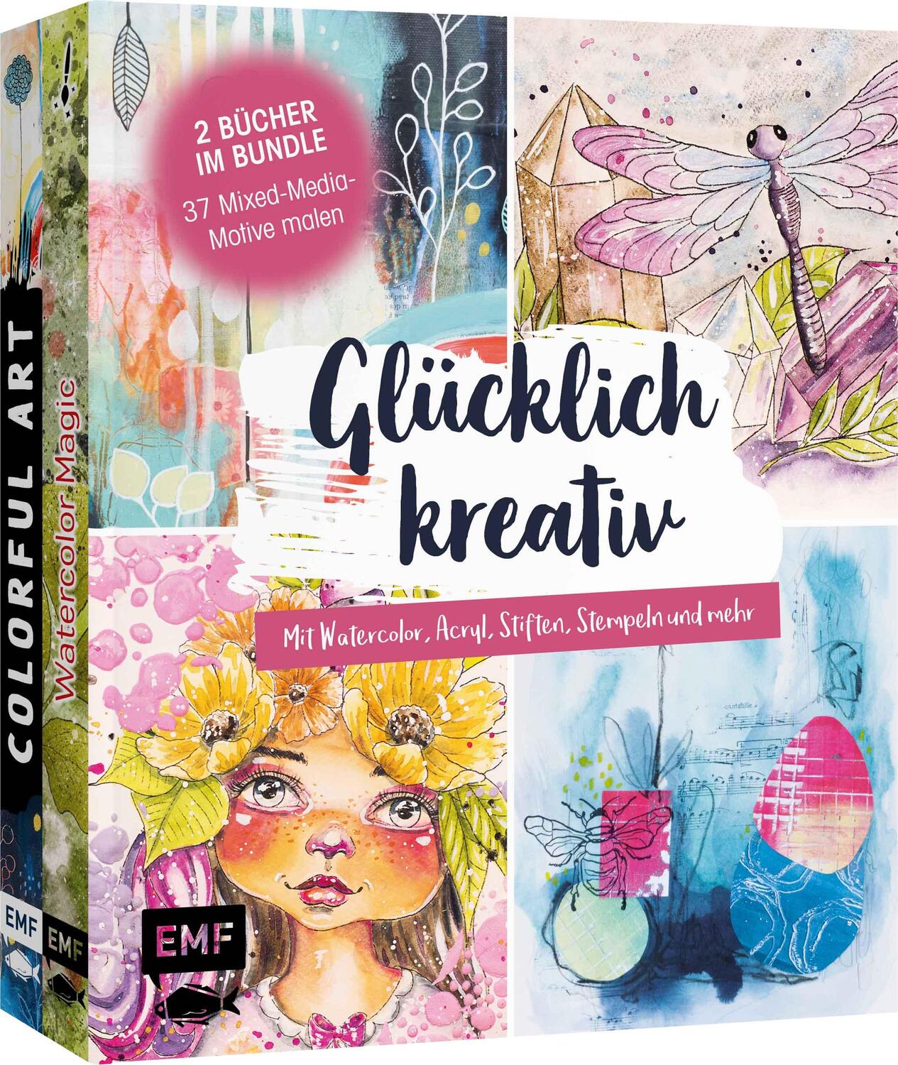 Cover: 9783745919691 | Glücklich kreativ - Zwei Bücher im Bundle: 37 Mixed-Media-Motive malen