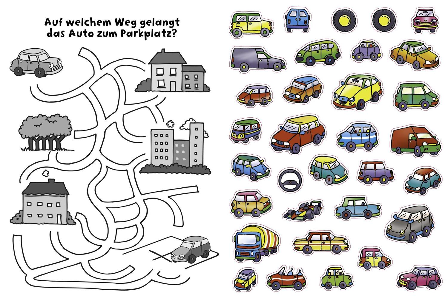 Bild: 9783849946302 | 555 Sticker Autos | Mit lustigen Rätseln I Für Kinder ab 4 Jahren