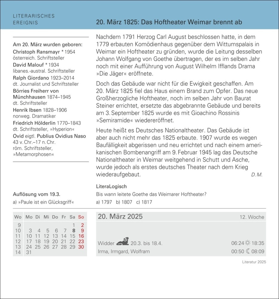 Bild: 9783840033308 | Literatur Tagesabreißkalender 2025 - Kulturkalender - Autoren,...