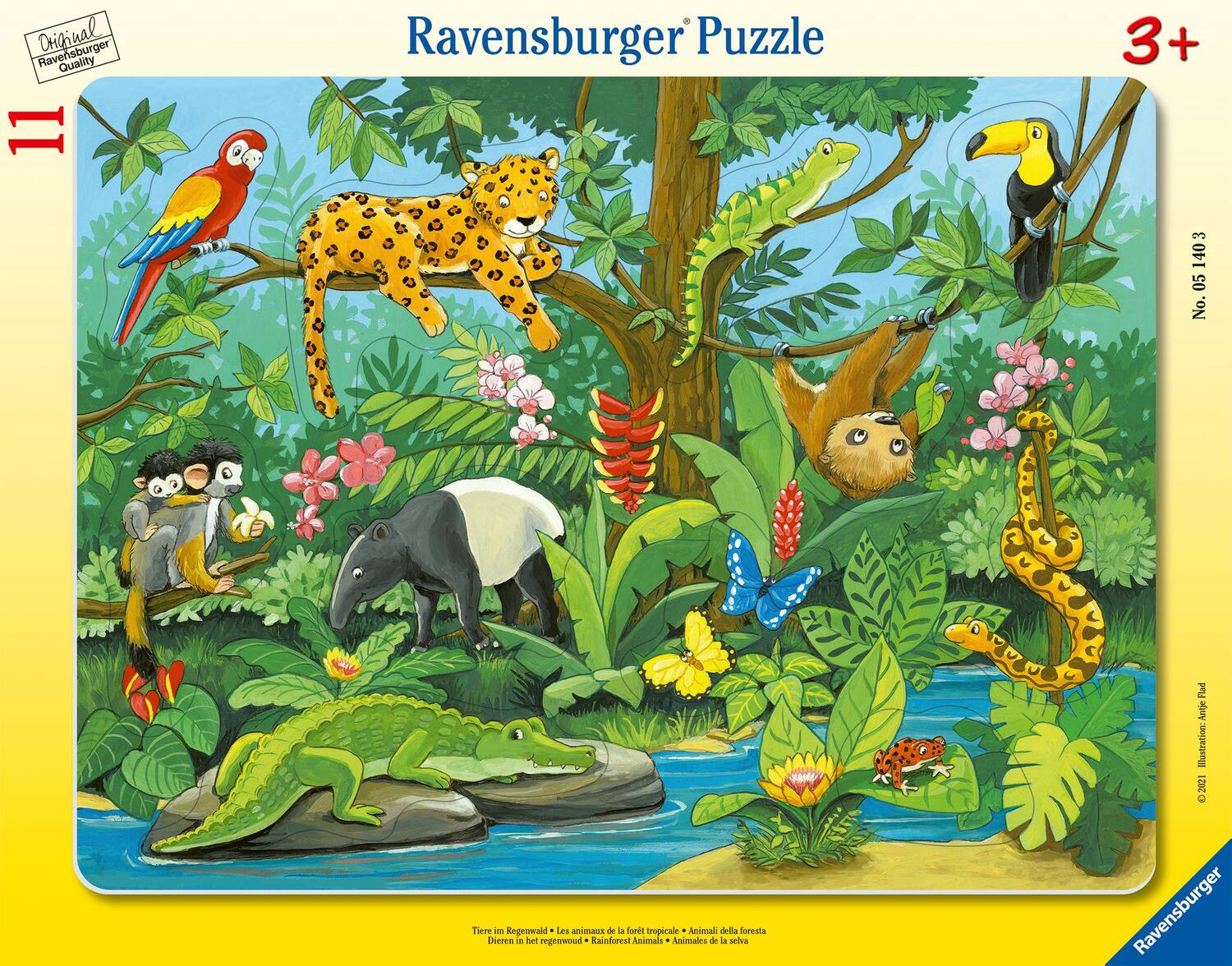 Cover: 4005556051403 | Ravensburger Tiere im Regenwald 11 Teile Rahmenpuzzle | Spiel | 2021