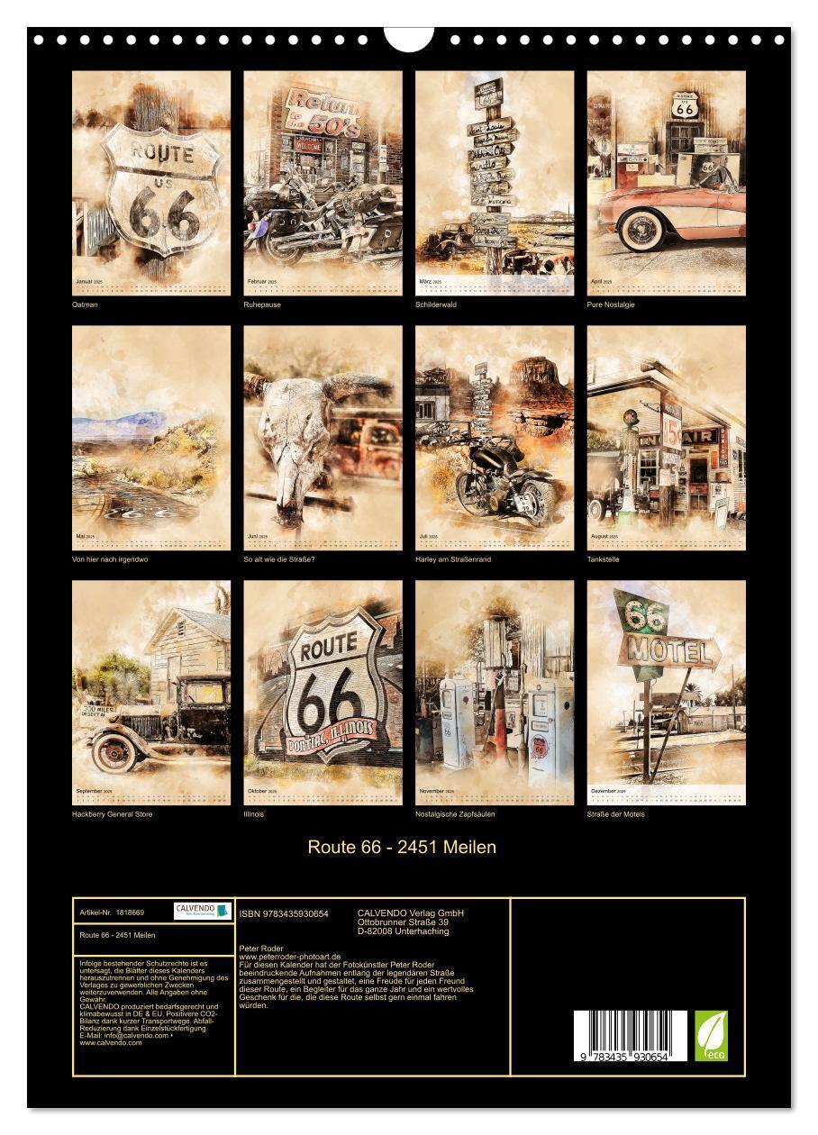 Bild: 9783435930654 | Route 66 - 2451 Meilen (Wandkalender 2025 DIN A3 hoch), CALVENDO...