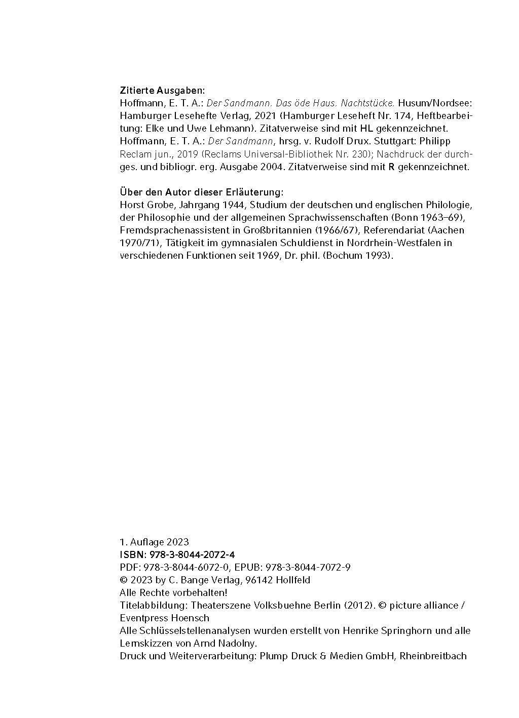 Bild: 9783804420724 | Der Sandmann - Textanalyse und Interpretation | Hoffmann | Taschenbuch