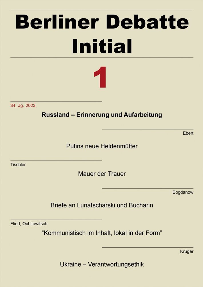 Cover: 9783515135108 | Berliner Debatte Initial 34 (2023) 1 | e.V. (u. a.) | 146 S. | Deutsch