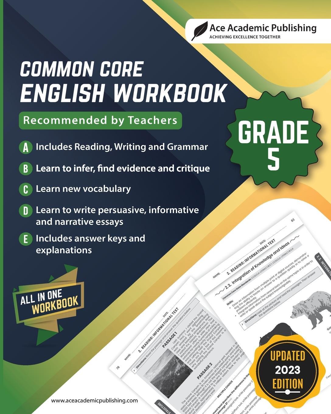Cover: 9781962517041 | Common Core English Workbook | Grade 5 | Ace Academic Publishing