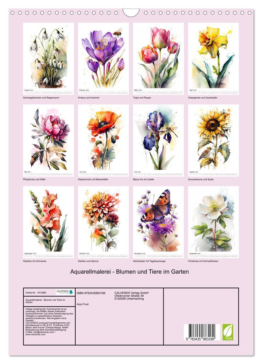 Bild: 9783435883189 | Aquarellmalerei - Blumen und Tiere im Garten (Wandkalender 2025 DIN...