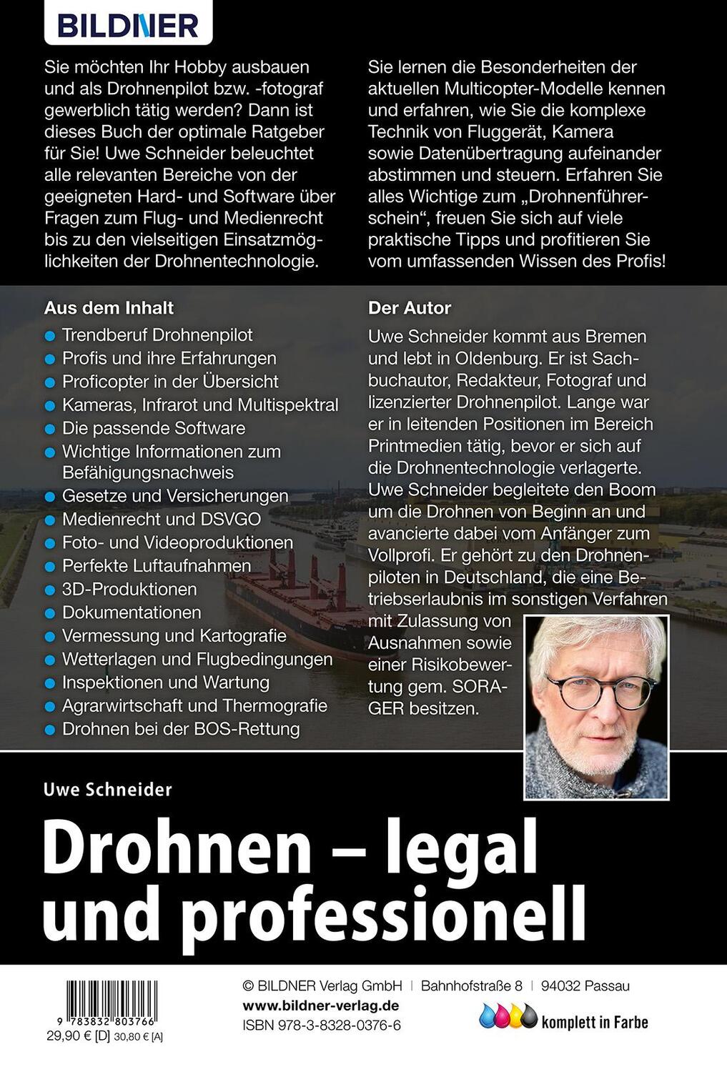 Rückseite: 9783832803766 | Drohnen - legal und professionell | Uwe Schneider | Buch | 224 S.