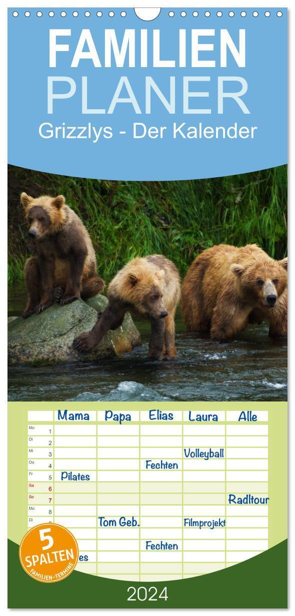 Cover: 9783383070938 | Familienplaner 2024 - Grizzlys - Der Kalender mit 5 Spalten...