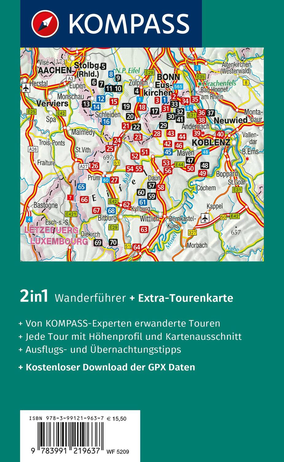 Rückseite: 9783991219637 | KOMPASS Wanderführer Eifel, 70 Touren | Taschenbuch | 240 S. | Deutsch