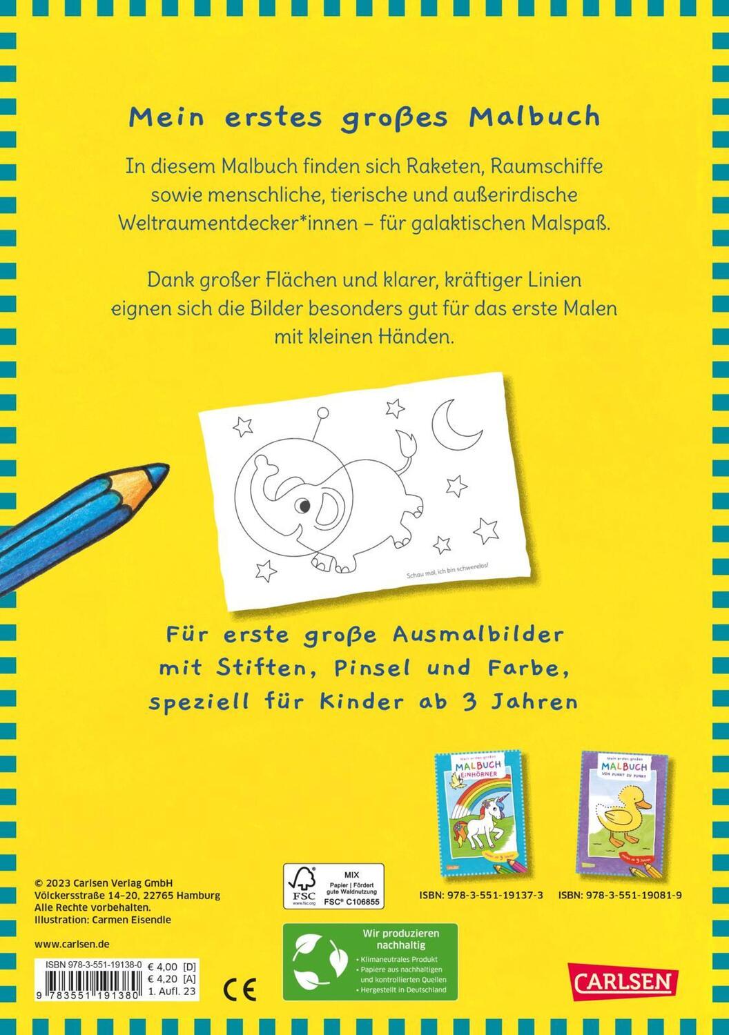 Rückseite: 9783551191380 | Ausmalbilder für Kita-Kinder: Mein erstes großes Malbuch: Im Weltall