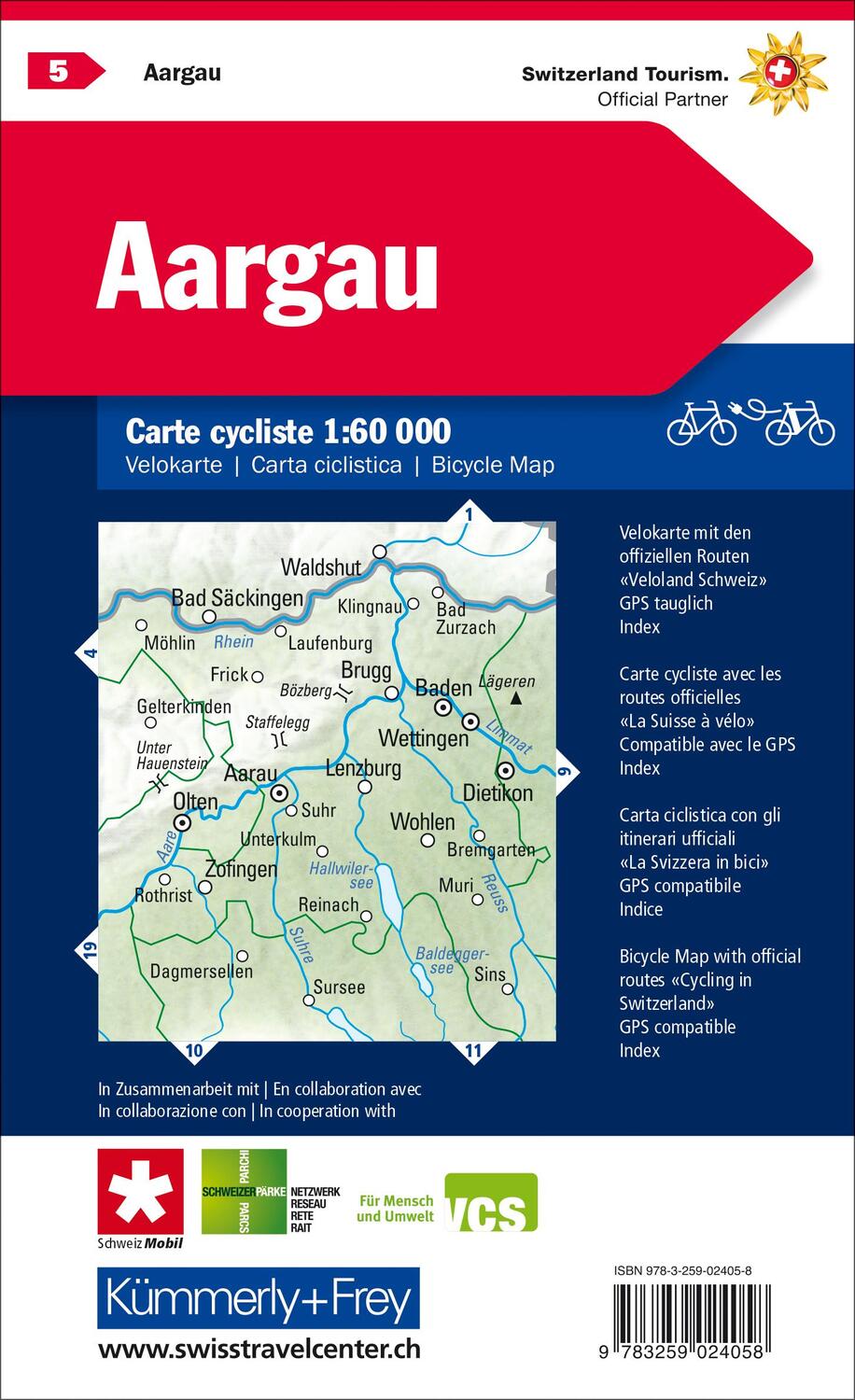 Rückseite: 9783259024058 | KuF Schweiz Radkarte 05 Aargau 1 : 60 000 | (Land-)Karte | Deutsch