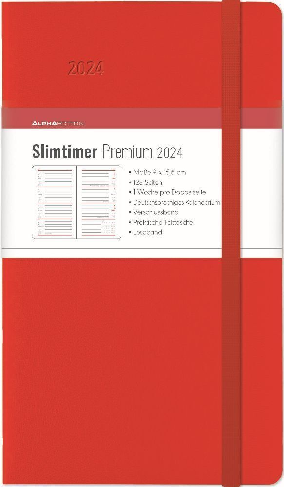Cover: 4251732337483 | Slimtimer Premium Red 2024 - Taschen-Kalender 9x15,6 cm - mit...