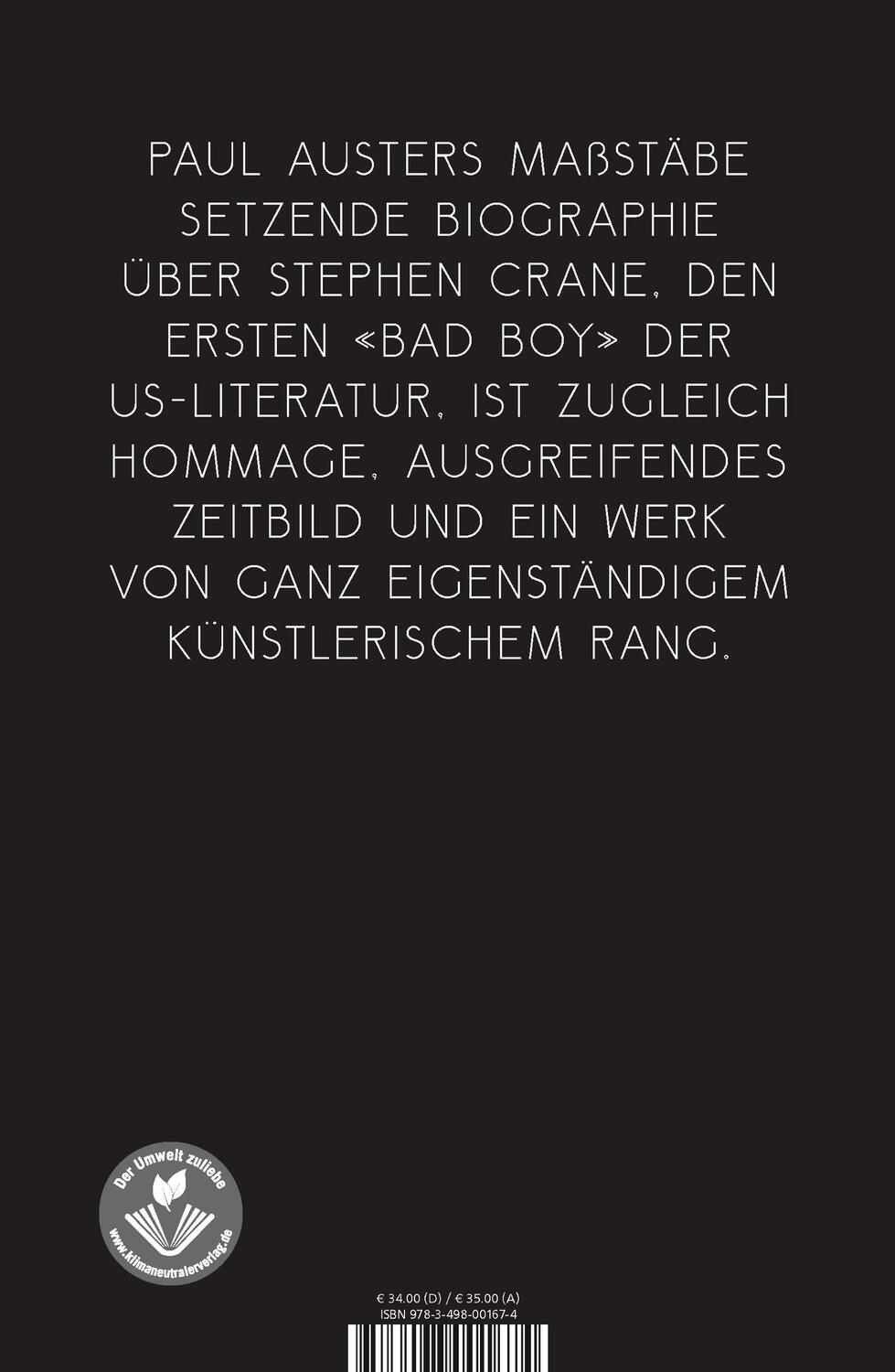 Rückseite: 9783498001674 | In Flammen | Leben und Werk von Stephen Crane | Paul Auster | Buch