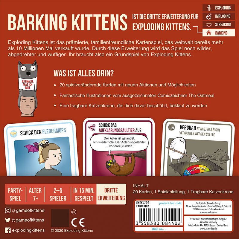 Bild: 810083041261 | Exploding Kittens - Barking Kittens | Matthew Inman (u. a.) | Spiel