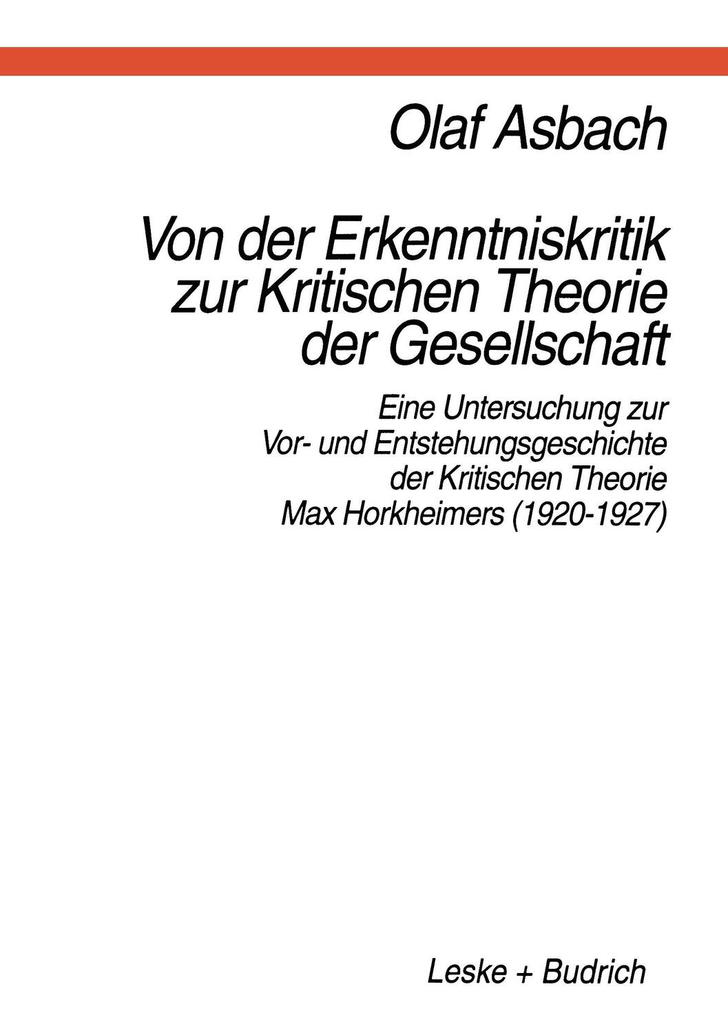Cover: 9783810018632 | Von der Erkenntniskritik zur Kritischen Theorie der Gesellschaft