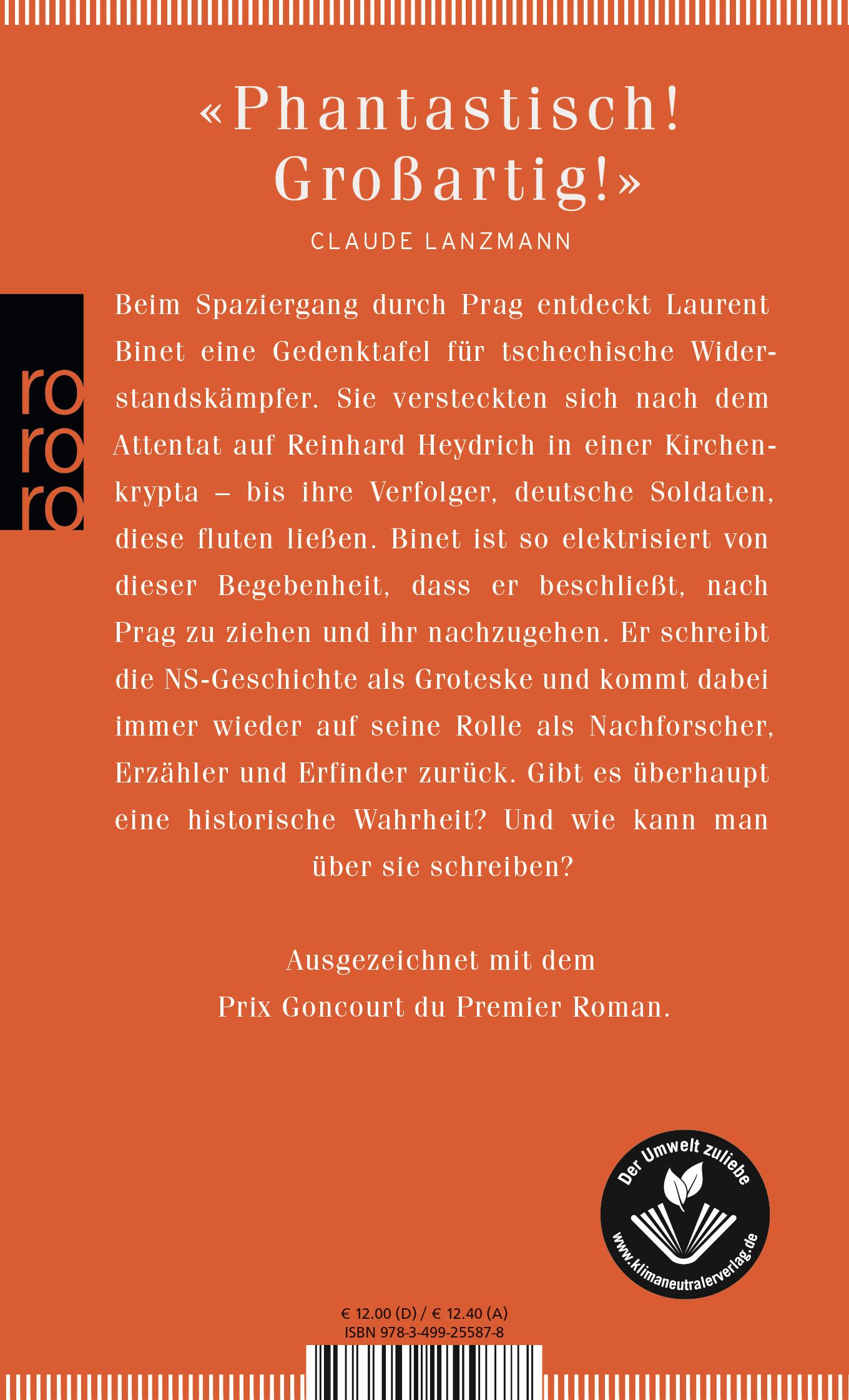 Rückseite: 9783499255878 | HHhH | Himmlers Hirn heißt Heydrich | Laurent Binet | Taschenbuch