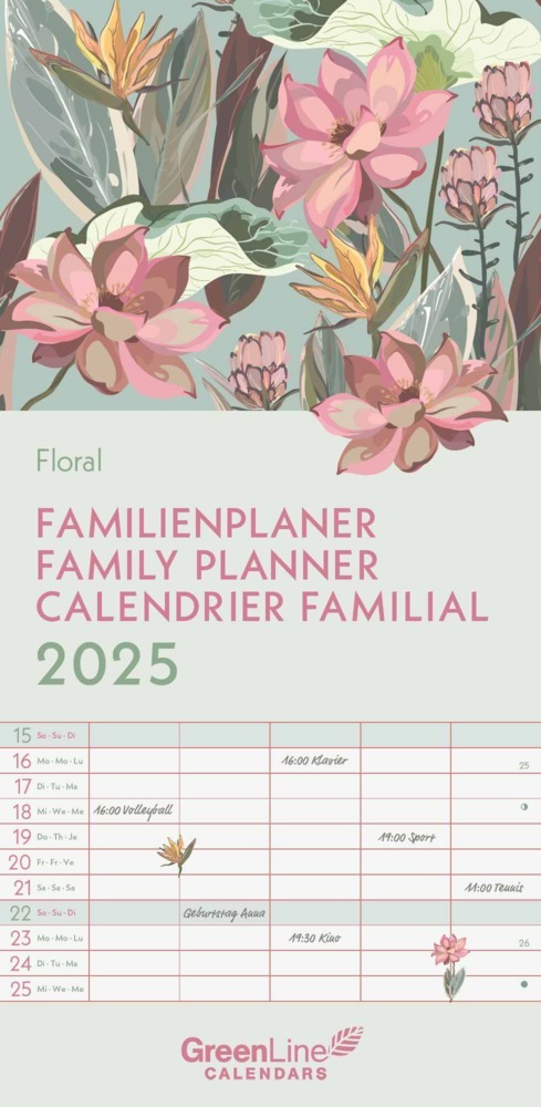 Cover: 4002725981653 | GreenLine - Floral 2025 Familienplaner, 22x45cm, Familienkalender...