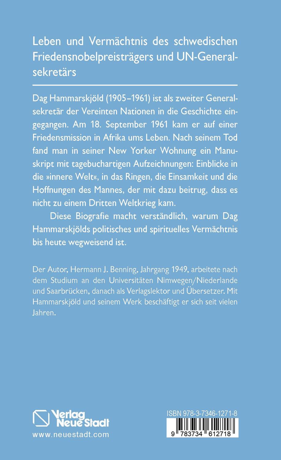 Rückseite: 9783734612718 | Dag Hammarskjöld | Leben - Profil - Bedeutung | Hermann J. Benning