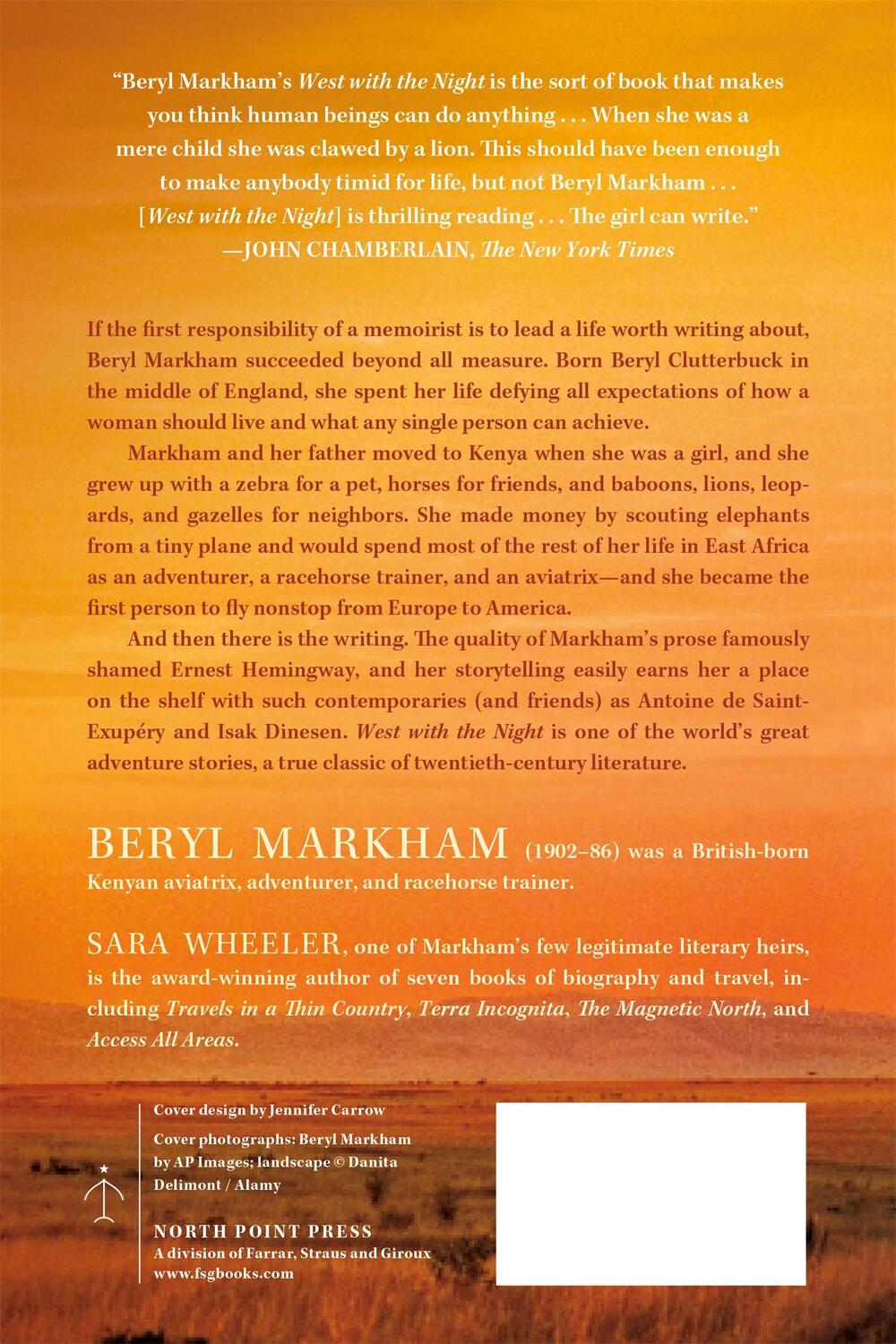 Rückseite: 9780865477636 | West with the Night: A Memoir | Beryl Markham | Taschenbuch | 294 S.