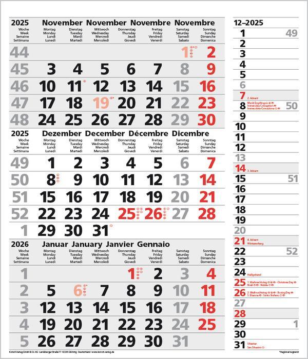 Bild: 9783731877554 | 3-Monats-Planer Combi Grau 2025 | Verlag Korsch | Kalender | 12 S.