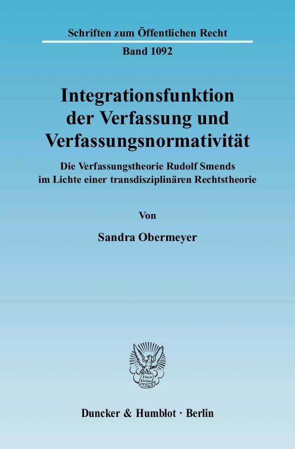 Cover: 9783428124213 | Integrationsfunktion der Verfassung und Verfassungsnormativität. | IV
