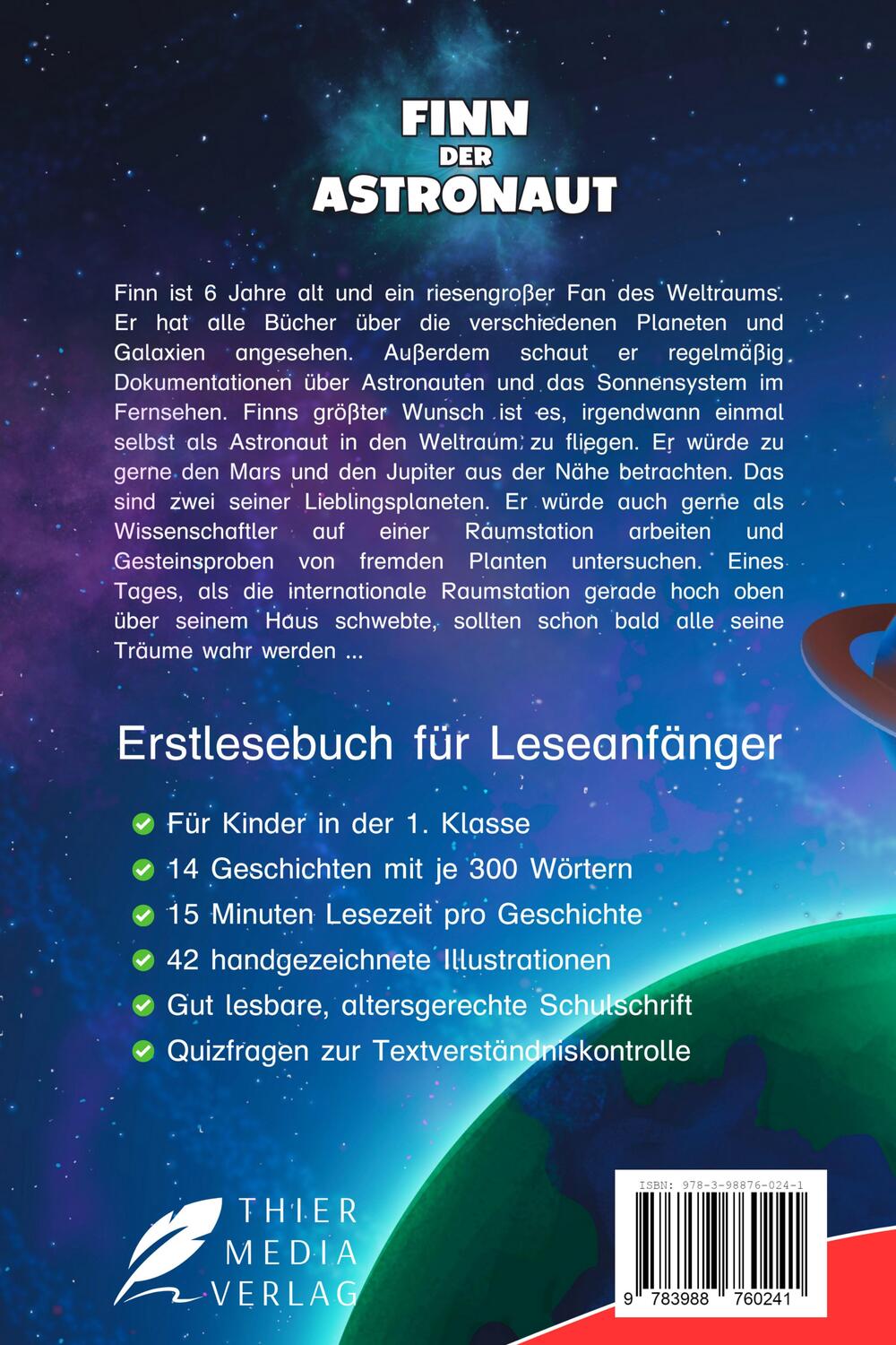 Rückseite: 9783988760258 | Erstlesebuch 1. Klasse - Finn der Astronaut | Buch | 120 S. | Deutsch