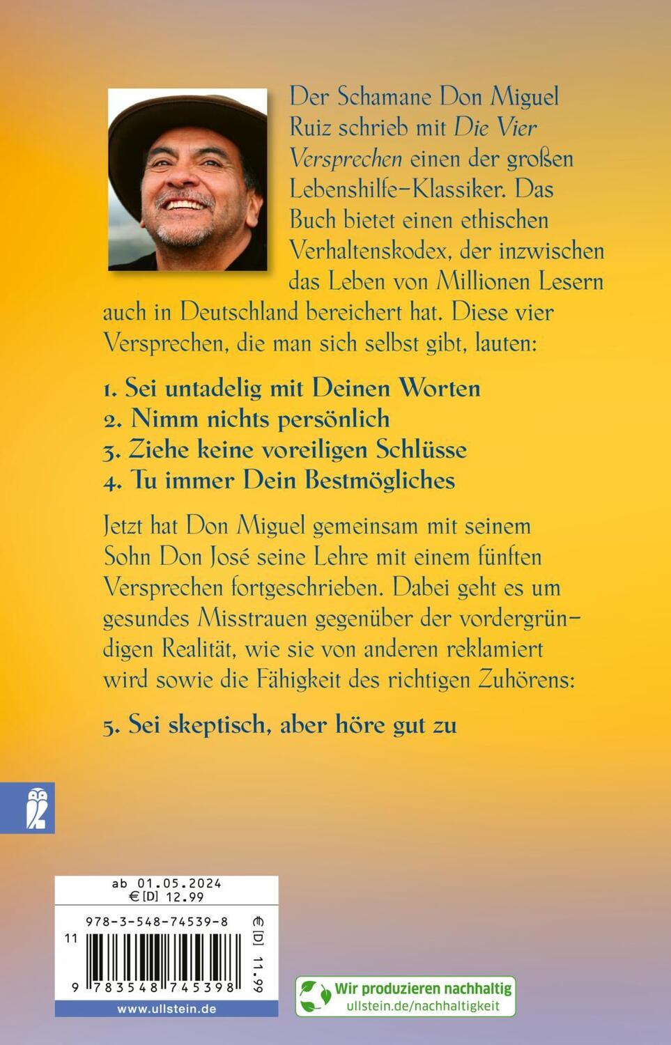 Rückseite: 9783548745398 | Das fünfte Versprechen | Wie man richtig zuhört | Don Miguel Ruiz