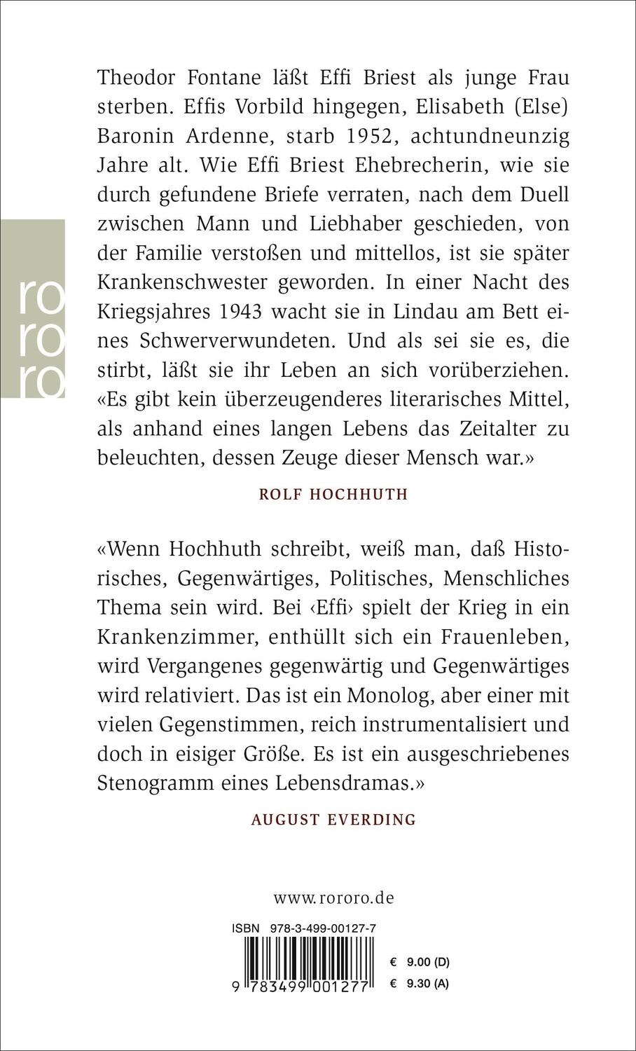 Rückseite: 9783499001277 | Effis Nacht | Monolog | Rolf Hochhuth | Taschenbuch | Deutsch | 2019