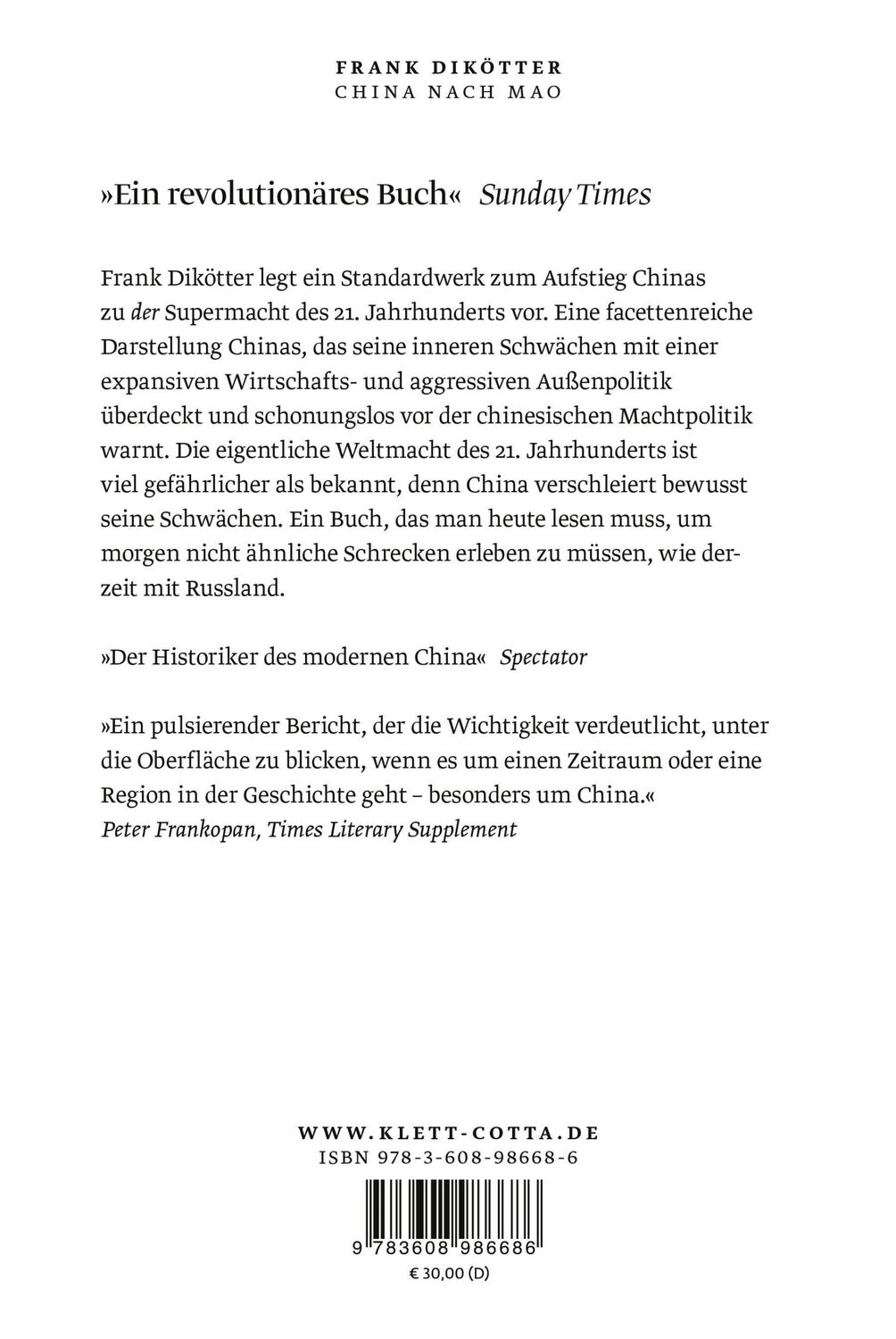 Rückseite: 9783608986686 | China nach Mao | Der Aufstieg zur Supermacht | Frank Dikötter | Buch