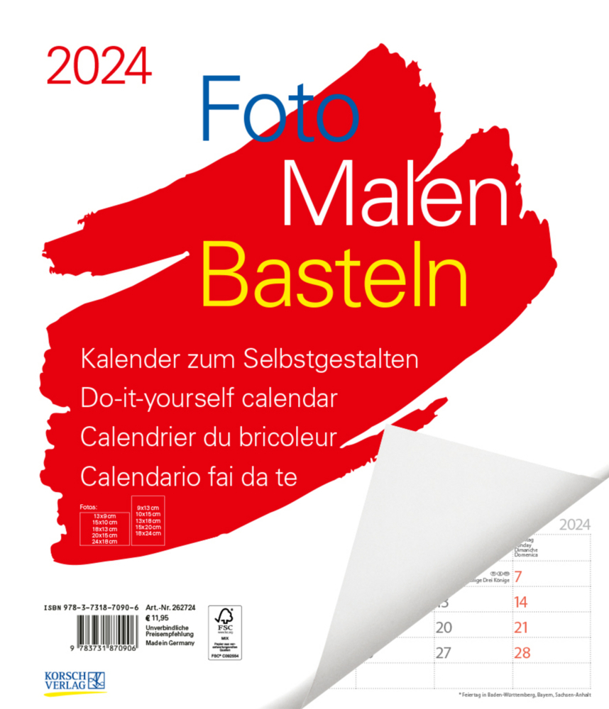 Cover: 9783731870906 | Foto-Malen-Basteln Bastelkalender weiß Notice groß 2024 | Verlag