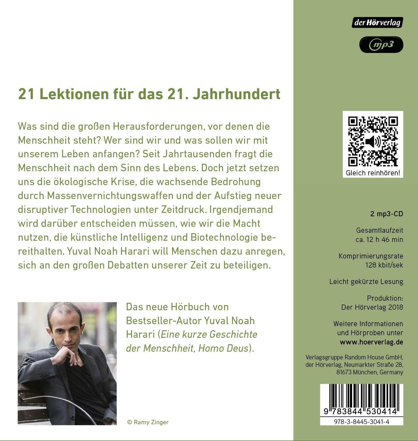 Bild: 9783844530414 | 21 Lektionen für das 21. Jahrhundert | Yuval Noah Harari | MP3 | 2 CDs