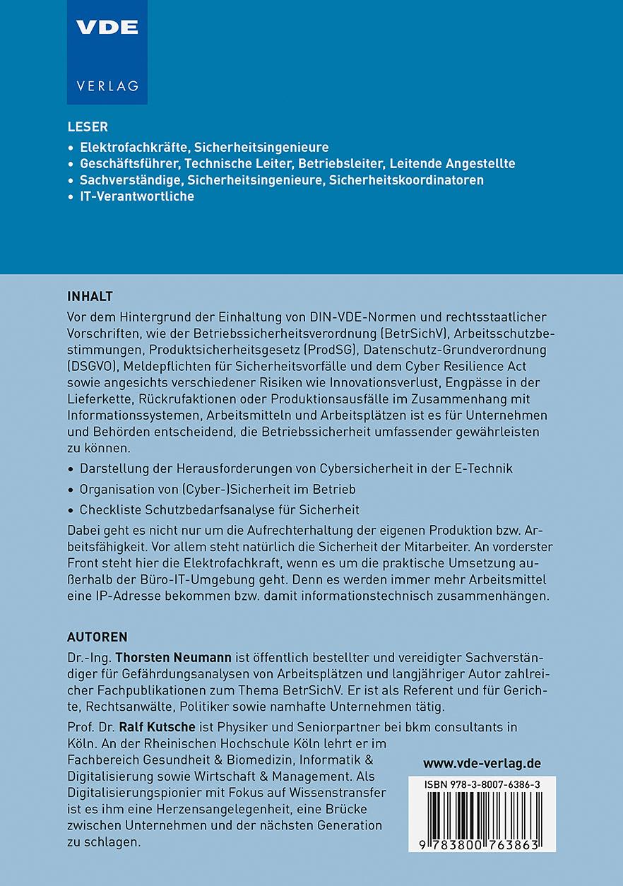 Rückseite: 9783800763863 | Cybersicherheit und die Elektrofachkraft | Thorsten Neumann (u. a.)