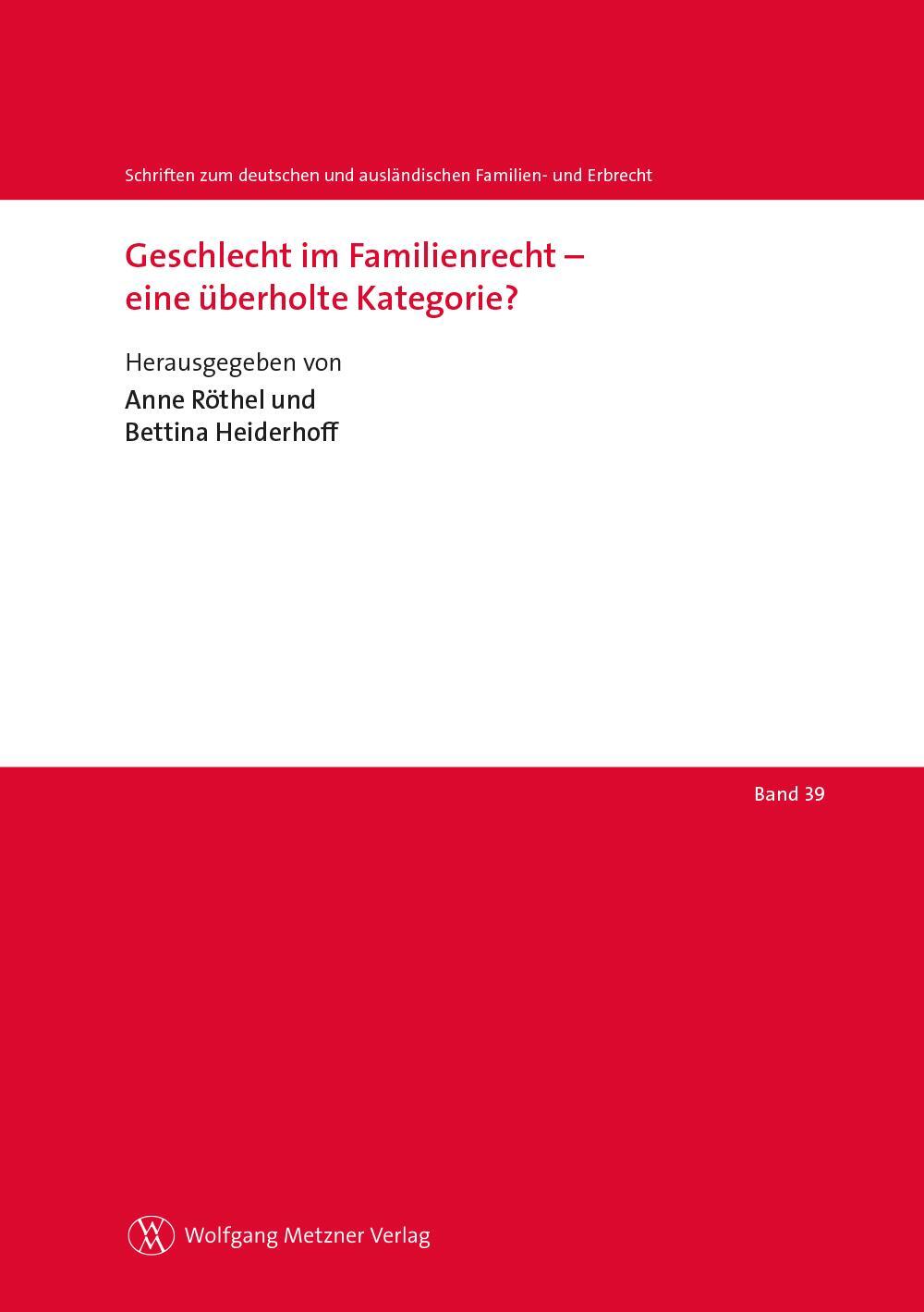 Cover: 9783961171453 | Geschlecht im Familienrecht - eine überholte Kategorie? | Taschenbuch