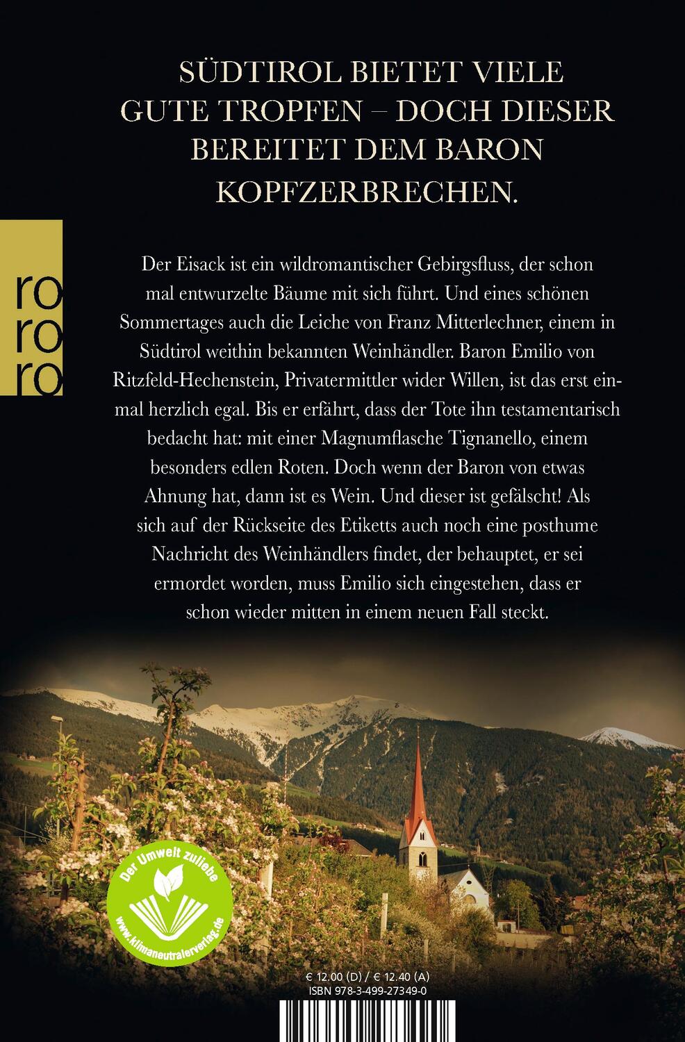 Rückseite: 9783499273490 | Falscher Tropfen | Ein Wein-Krimi aus Südtirol | Michael Böckler