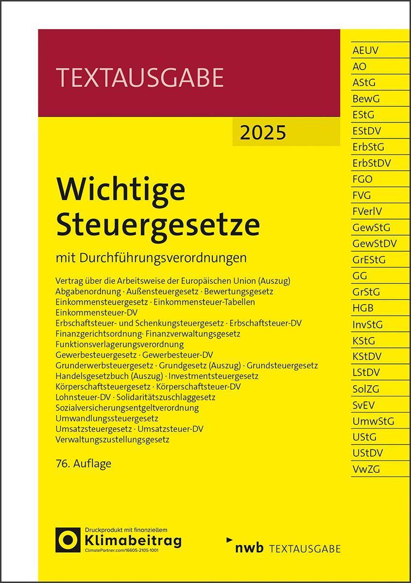 Cover: 9783482684562 | Wichtige Steuergesetze | mit Durchführungsverordnungen | Bundle | 2025