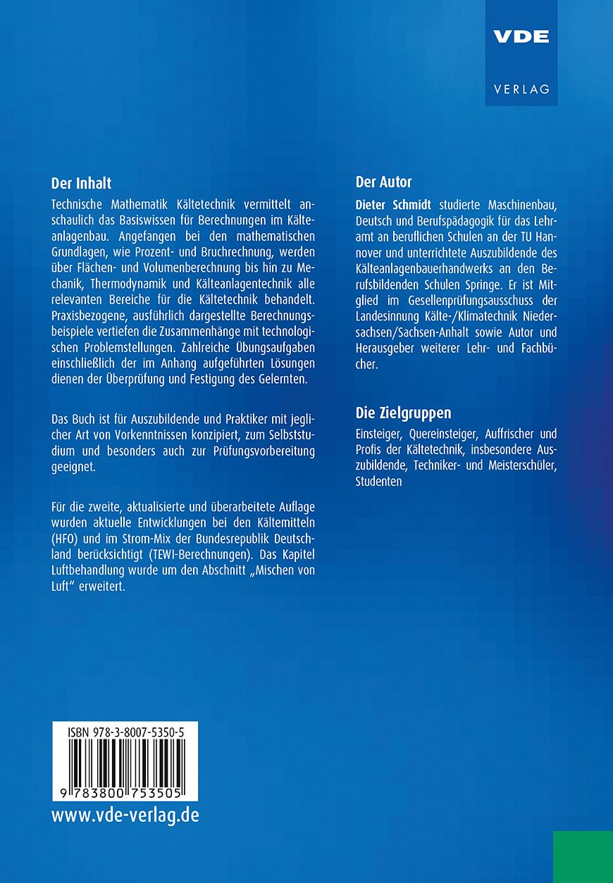 Rückseite: 9783800753505 | Technische Mathematik Kältetechnik | Dieter Schmidt | Taschenbuch