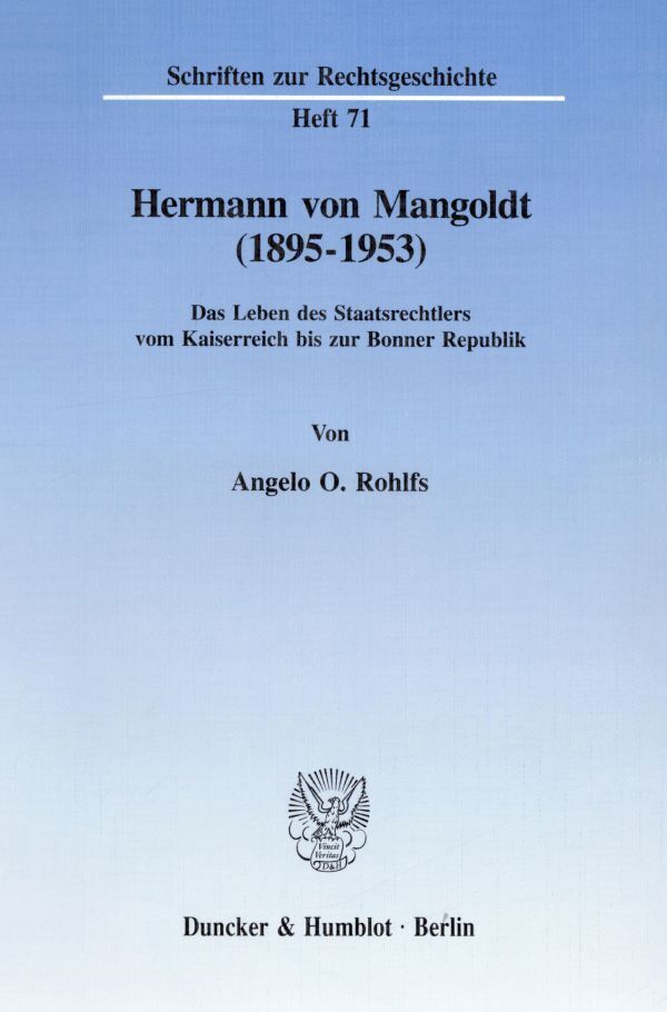 Cover: 9783428088690 | Hermann von Mangoldt (1895-1953). | Angelo O. Rohlfs | Taschenbuch