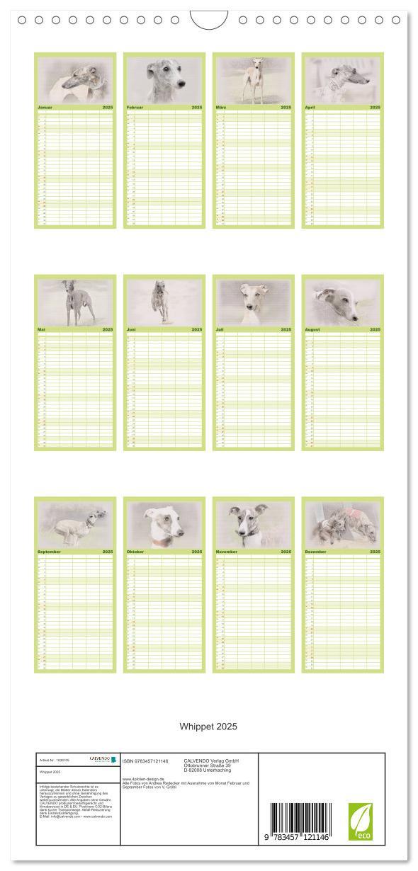 Bild: 9783457121146 | Familienplaner 2025 - Whippet 2025 mit 5 Spalten (Wandkalender, 21...