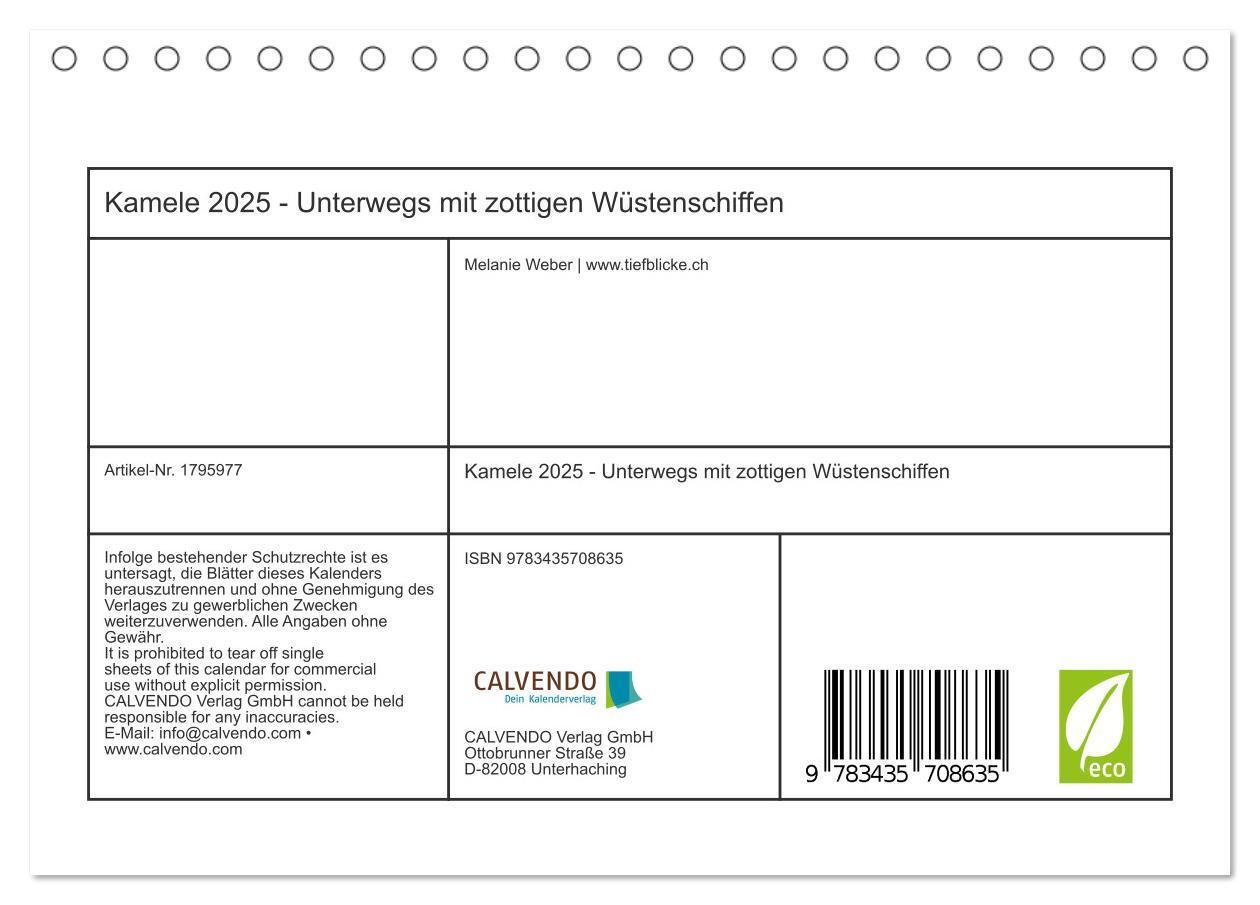 Bild: 9783435708635 | Kamele 2025 - Unterwegs mit zottigen Wüstenschiffen (Tischkalender...