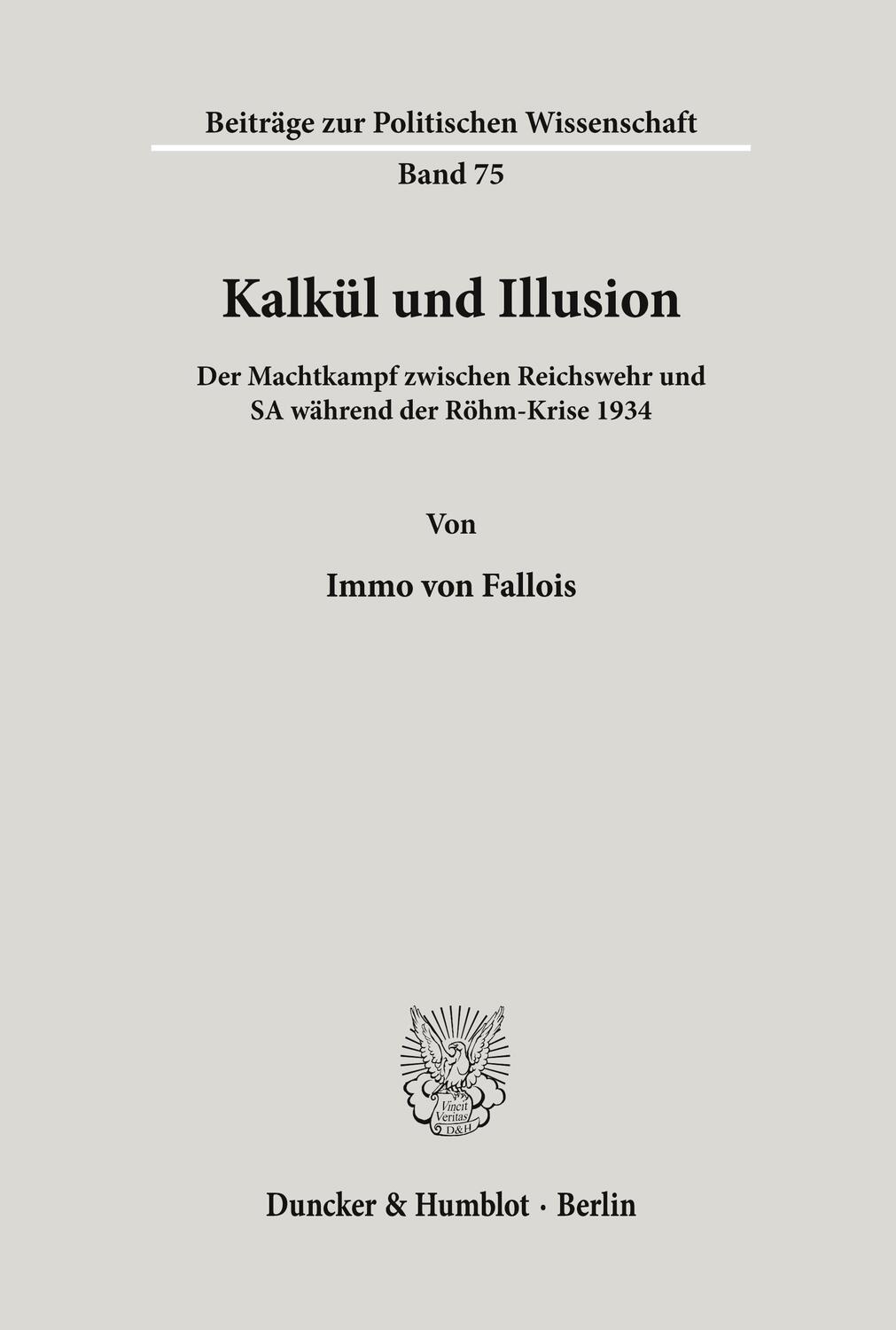 Cover: 9783428079759 | Kalkül und Illusion. | Immo von Fallois | Taschenbuch | Paperback