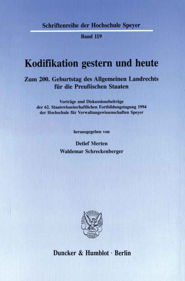 Cover: 9783428082629 | Kodifikation gestern und heute. | Detlef Merten (u. a.) | Taschenbuch