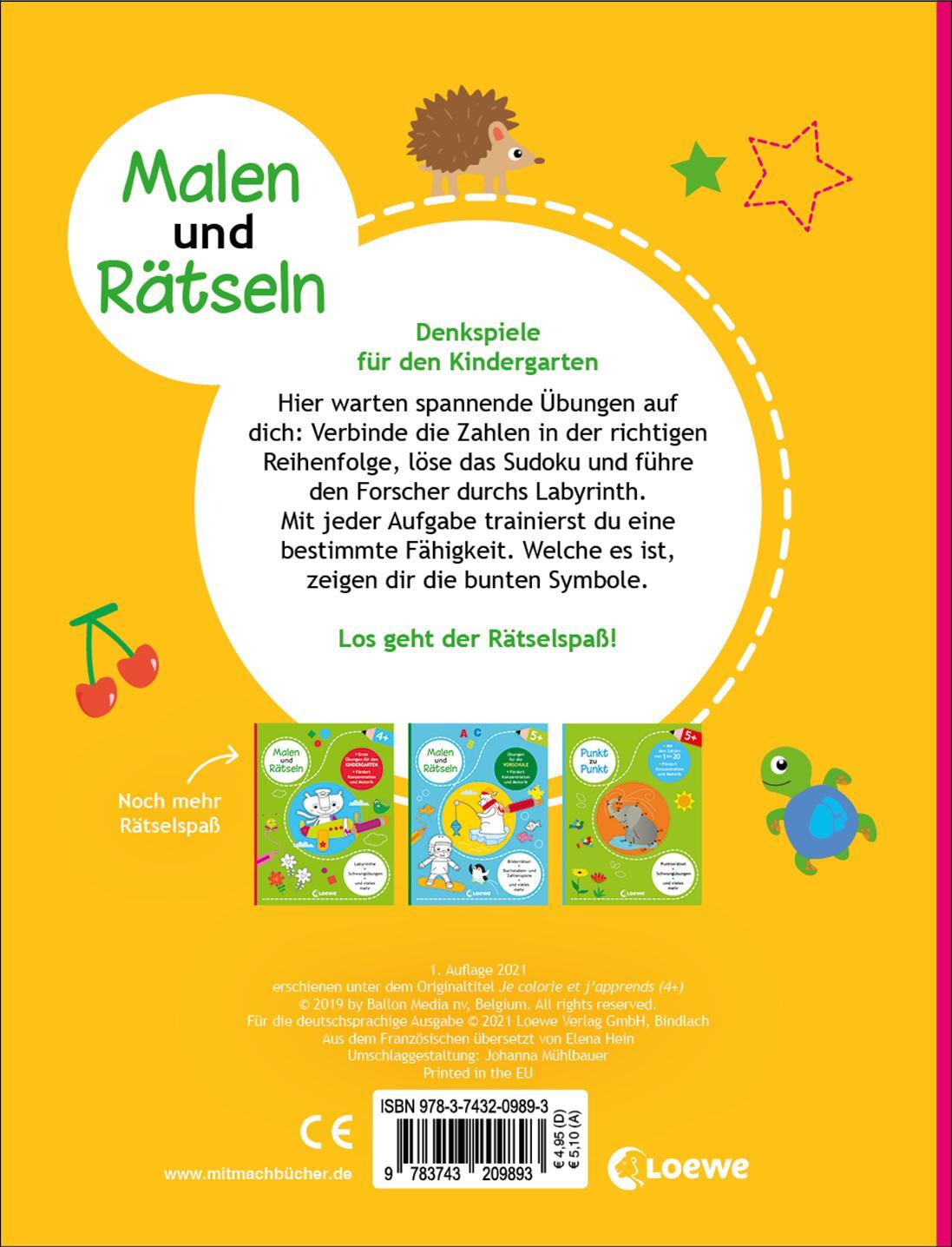 Rückseite: 9783743209893 | Malen und Rätseln - Denkspiele für den Kindergarten (4+) | Taschenbuch