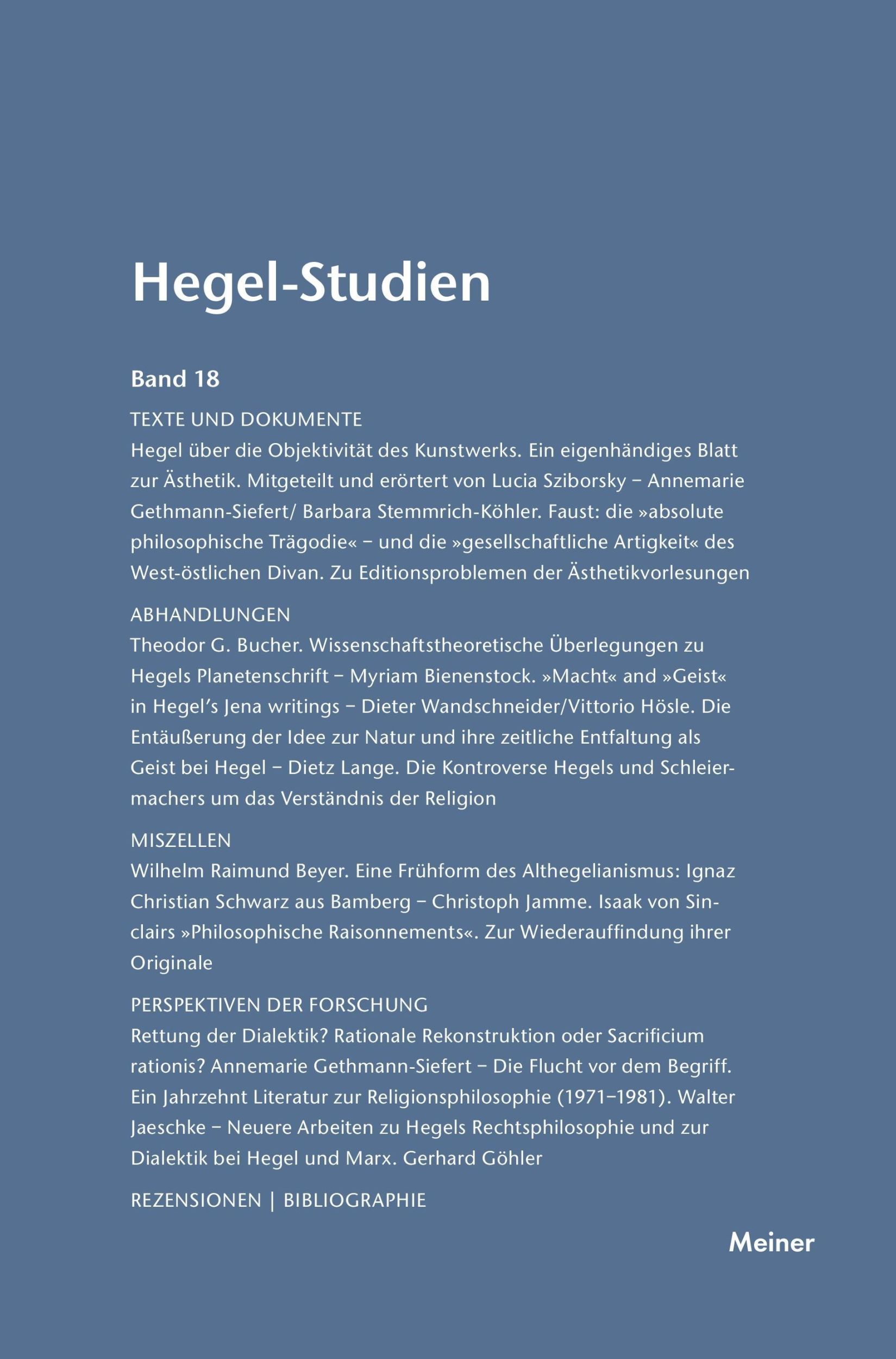 Cover: 9783787314829 | Hegel-Studien / Hegel-Studien Band 18 (1983) | Otto Pöggeler | Buch