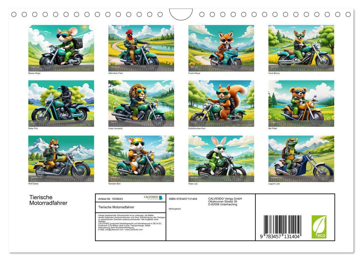 Bild: 9783457131404 | Tierische Motorradfahrer (Wandkalender 2025 DIN A4 quer), CALVENDO...