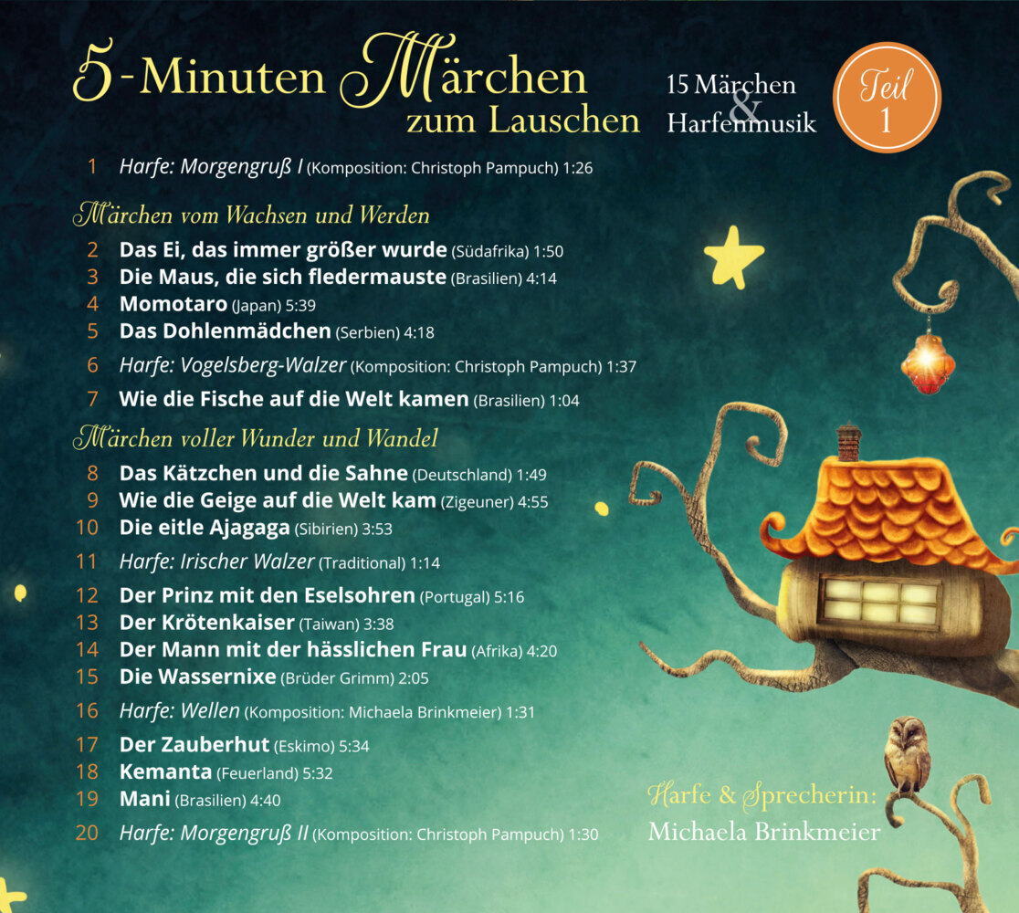 Bild: 9783949504006 | 5-Minuten-Märchen zum Lauschen Teil 1 | 15 Märchen &amp; Harfenmusik | CD