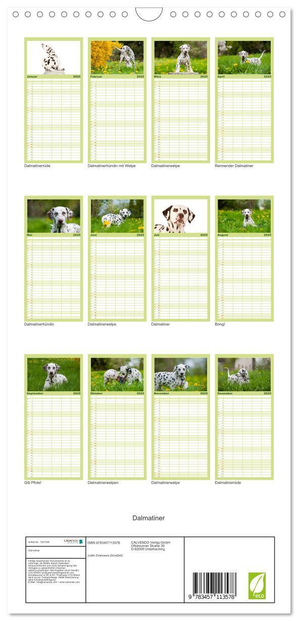 Bild: 9783457113578 | Familienplaner 2025 - Dalmatiner mit 5 Spalten (Wandkalender, 21 x...