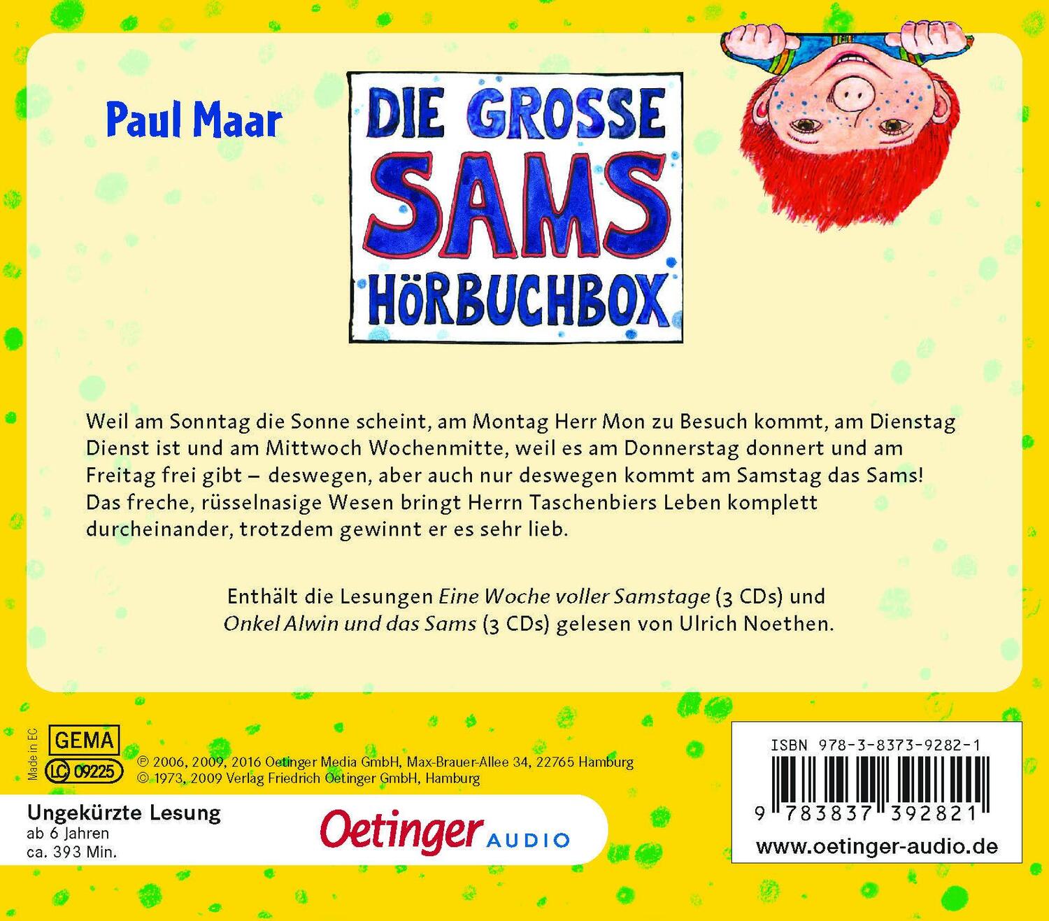 Rückseite: 9783837392821 | Die große Sams-Hörbuchbox | Paul Maar | Audio-CD | Sams | 6 Audio-CDs