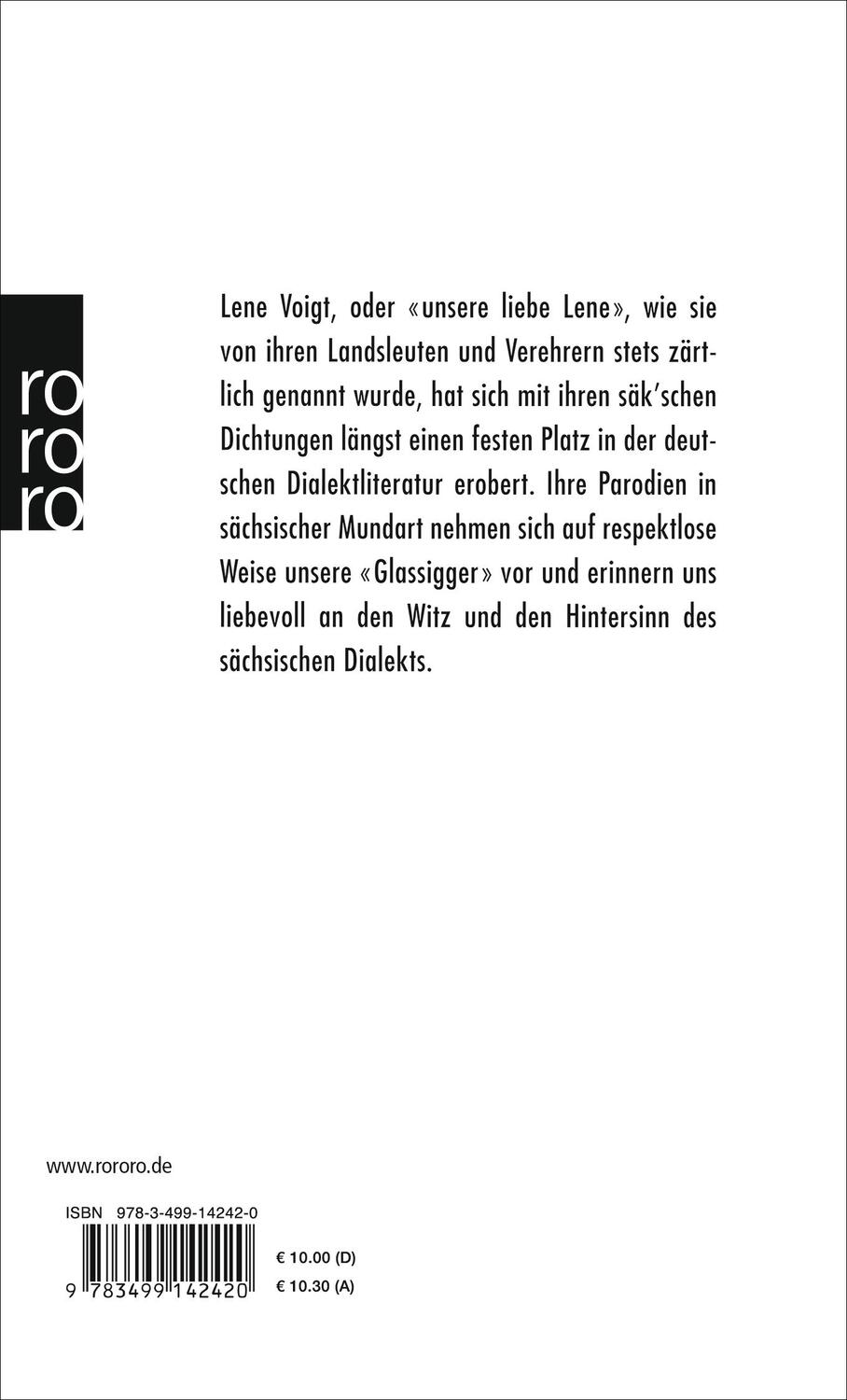 Rückseite: 9783499142420 | Säk'sche Balladen | Lene Voigt | Taschenbuch | 156 S. | Deutsch | 1978