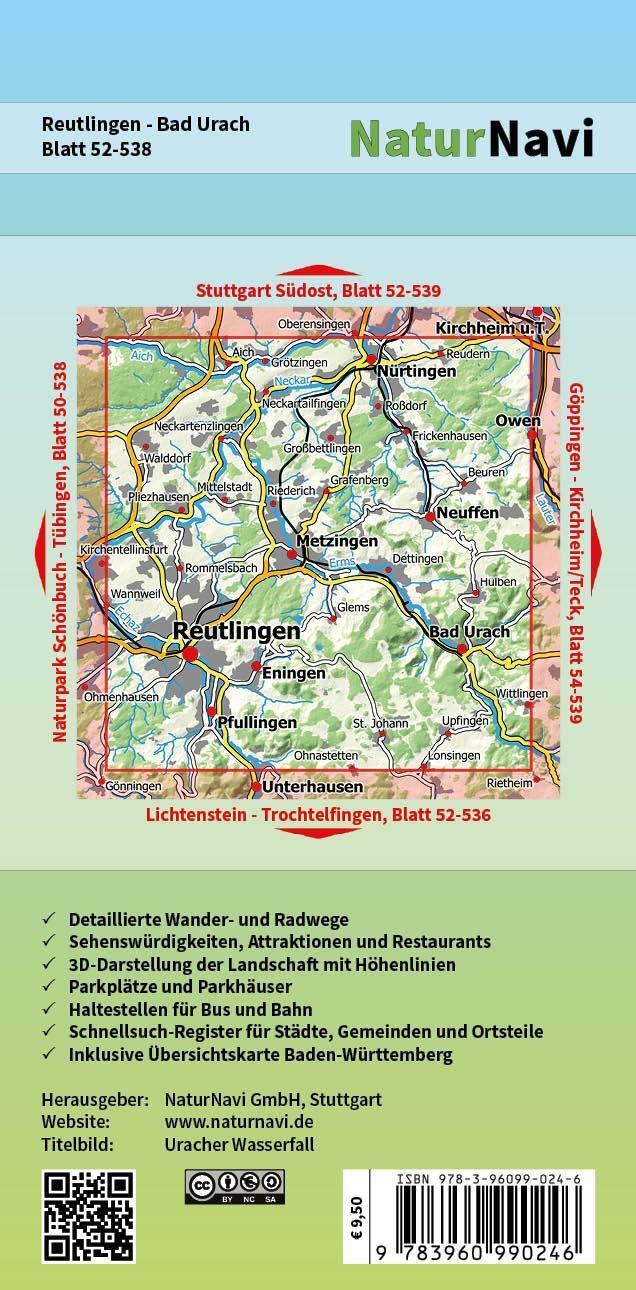 Bild: 9783960990246 | Reutlingen - Bad Urach 1 : 25 000, Blatt 52-538 | (Land-)Karte | 2017