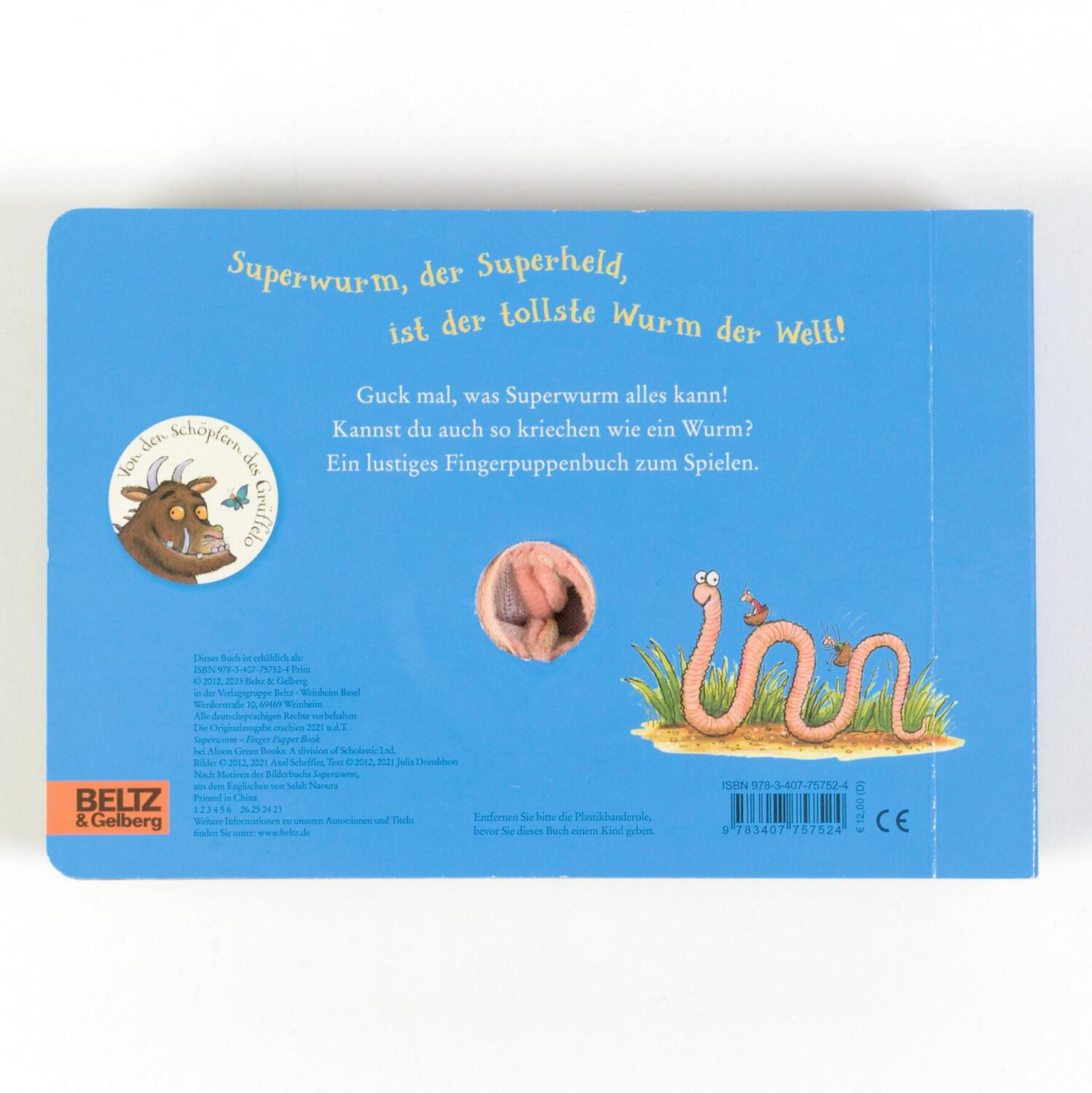 Rückseite: 9783407757524 | Superwurm-Fingerpuppenbuch | Vierfarbiges Pappbilderbuch | Buch | 2023